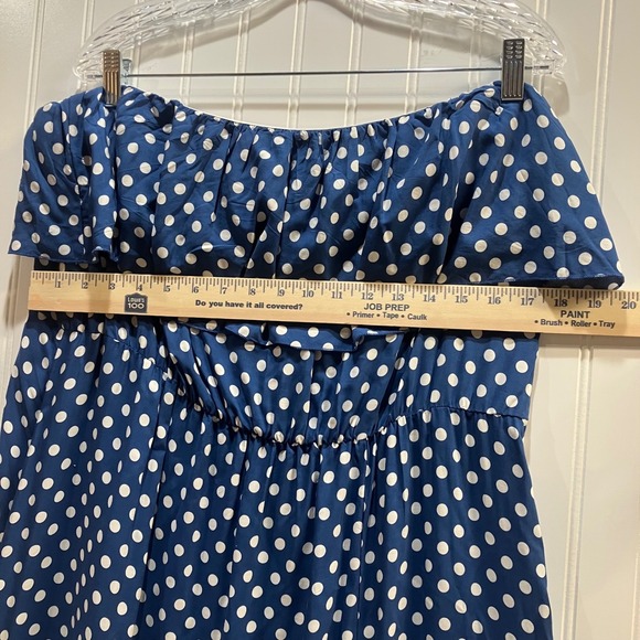 Coco‎ Carmen Blue White Polka Dot Off Shoulder Tiered Ruffle Maxi Dress L XL NWT - Picture 5 of 7